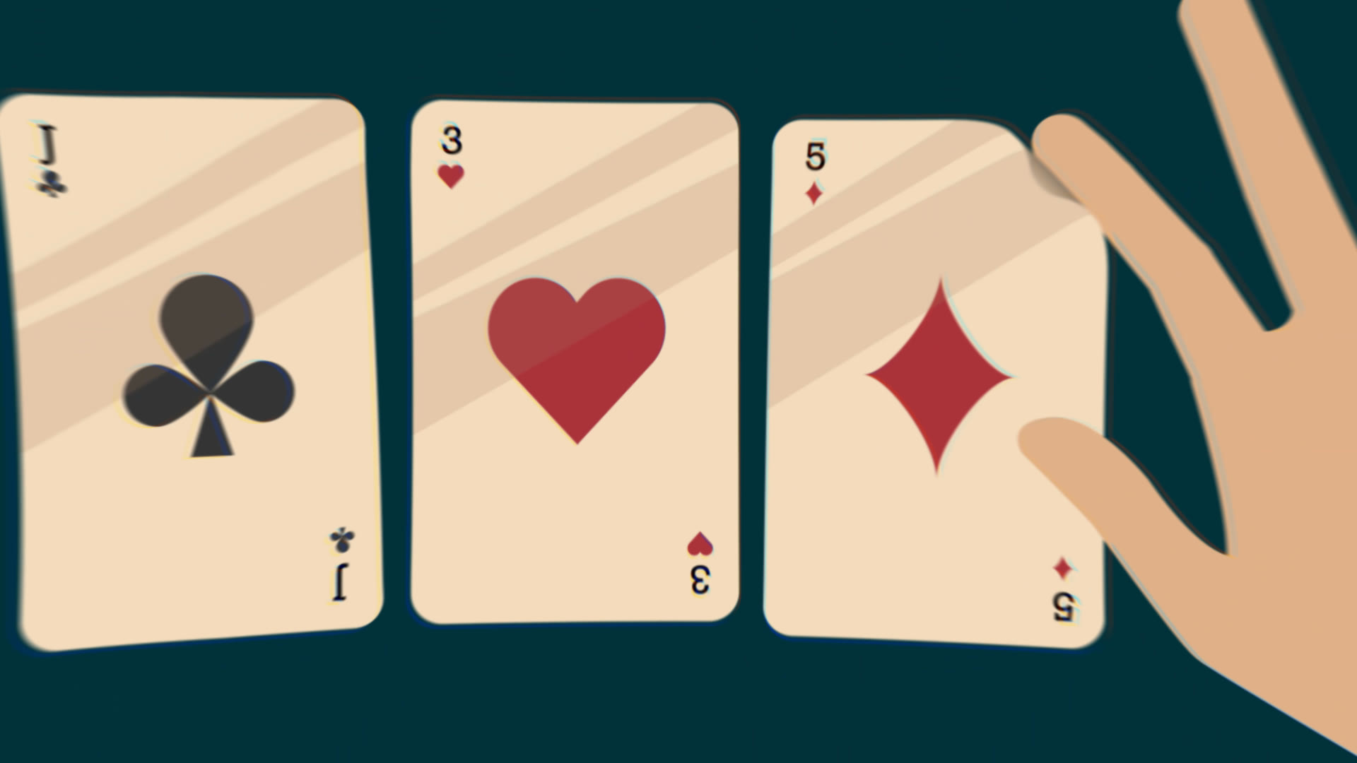 A still from the brand film: three flop cards dealt onto the felt