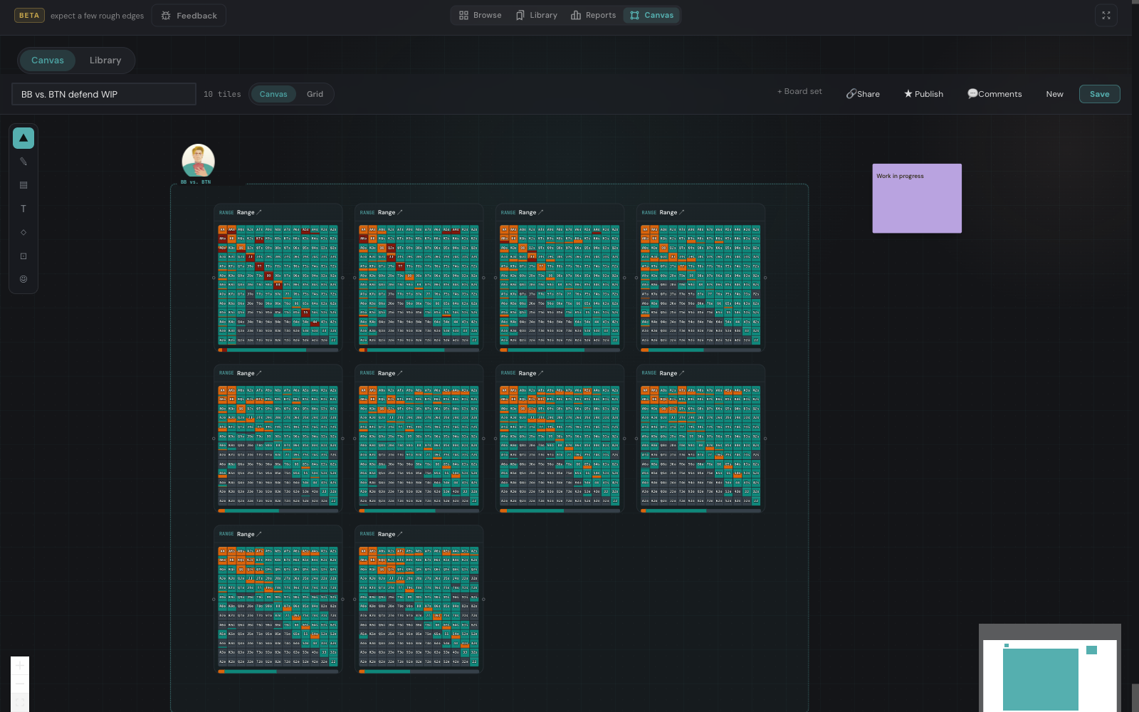 Several live range matrices arranged on one canvas